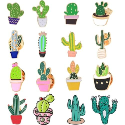 Multiple Styles Cartoon Plant Brooch Mini Cute Cactus Enamel Pin Green Potted Plant Badges for Women Men Lapel Pins Jewelry Gift