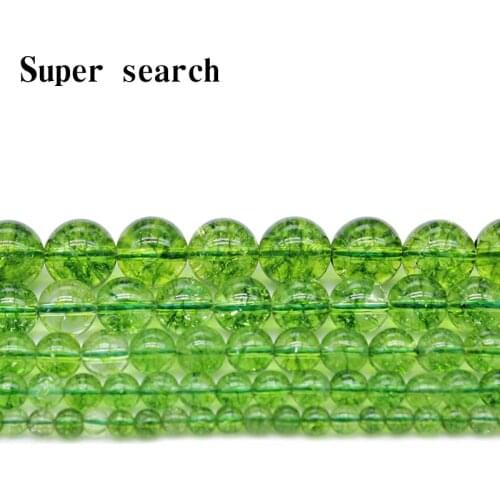 Natural Crystal Olive Stone Green Creastly Round Loose Beads Crack4/ 6/8/10/12MM Jewelry Bracelet Necklace Woman Making DIY