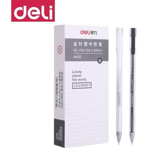 DELI Square Inch Gel Pen 12 Pcs A405 Business Office Signature Pen 0.38mm Student with Full Needle Water-based Pen Writing Tool