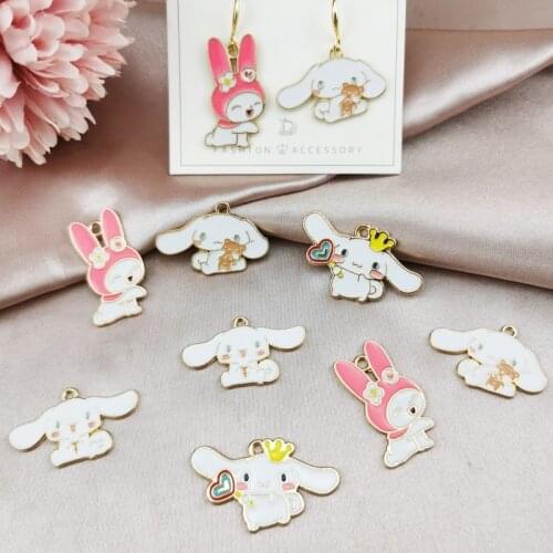 10pcs cartoon enamel dog rabbit charm for jewelry making cute earring pendant bracelet necklace charms diy design charms