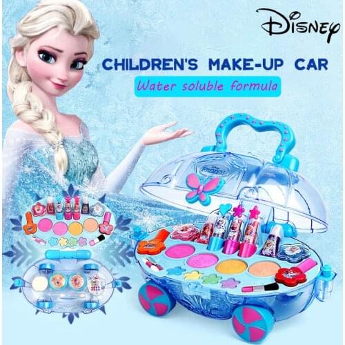 Disney Frozen 2 Elsa Princess Snow White Pretend Toy Kids Fashion Beauty Water Soluble Makeup Car Set Birthday Gift Toy For Girl