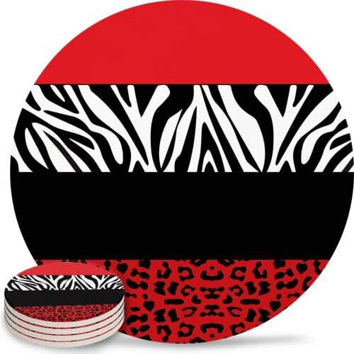 Red Zebra Leopard Print Coasters Coffee Table Decor Kitchen Accessories Ceramic Coaster Dinning Table Decoration Placemats