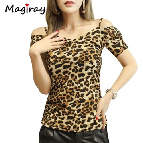 Magiray Plus Size 4XL Leopard T Shirt Women Off Shoulder Top Summer 2020 Fashion Backless Tee Shirt Femme V Neck T-shirt C526