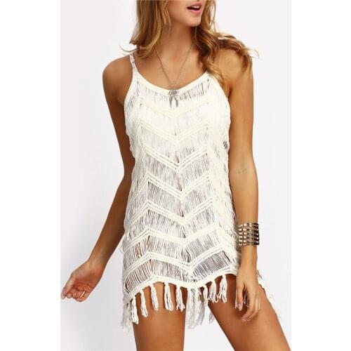 Summer Beach Dress Tassel Swimwear Women Hollow Out Beachwear Bikini Cover Up Loose Swim Dress Sundress Beach Vacation Clothes