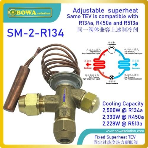 2.5kw R134a TEV with interchangeable orifice and adjustable superheat matches 1HP refrigeration compressors in bottle coolers