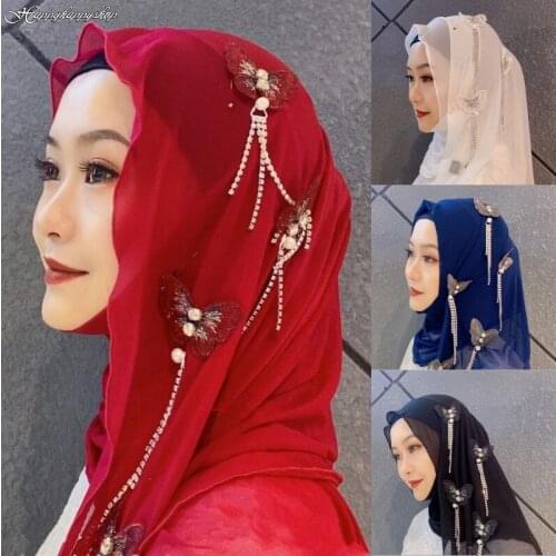 Summer Ladies Party Hijab Muslim Islamic Women Butterfly Tassels Shawls HeadScarf Arab Shayla Scarves India Dupatta Headwrap