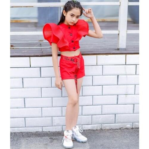 Girls summer performance clothes new middle and big childrens day stage girls fashion street dance suits