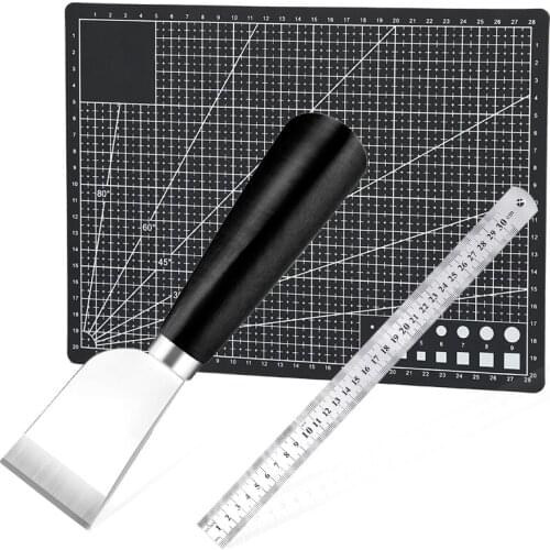 LMDZ 3PCS Professional Leather Craft KLMDZ 3PCS Pnife with Wooden Handle Easy Trimming Cutting Mat For For Leather Fabrics Tools