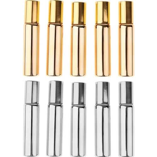 MagiDeal 5x 10ML UV Glass Empty Roller Balls Aromatherapy Roll-on Bottles Safety Packaging Convenient