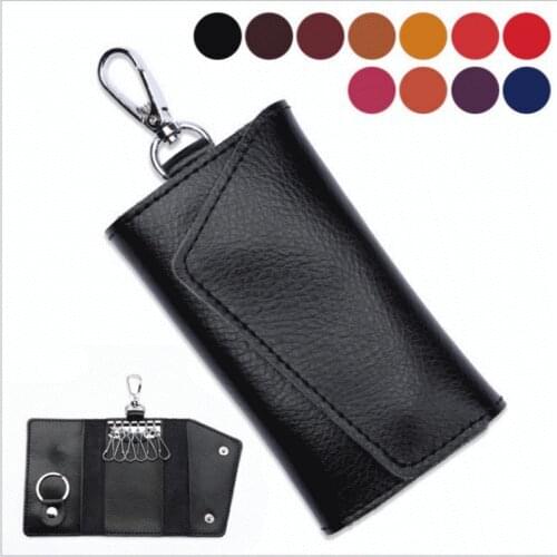Fashion Simple Key Holder Genuine Leather Wallet Unisex Solid Key Wallet Organizer Bag Car Housekeeper Wallet Card Holder