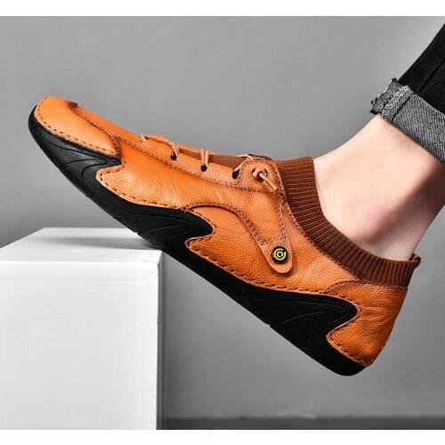 New Mens Casual Shoes Handmade Leather Mens Loafers Classic Moccasins Outdoor Breathable Non-slip Men Shoes Zapatillas Hombre