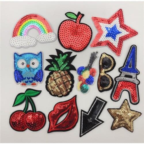 120pcs Fruit/rainbow/star apple owl sequins Embroidered Sew On / Iron On Patches Set Badge Applique Craft for children