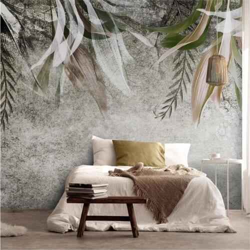 Custom mural Self Adhesive wallpaper Nordic retro hand-painted abstract art leaf plant bedroom living room photo background wall