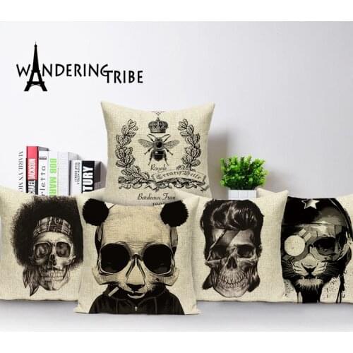 NEW Square colorful Home Cushion Decorative soft seat car Covers linen Punk Skull Warrior cool fashion boy suit almohada