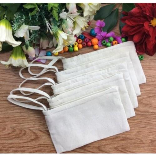 White/Beige blank canvas zipper Pencil cases pen pouches cotton cosmetic Bags makeup bags Mobile phone clutch bag SN1927