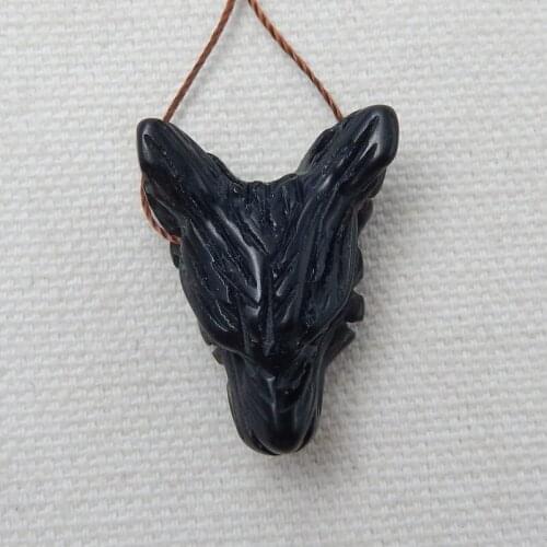 New Design Natural Stones Obsidian Handmade Animal Wolf Head Fashion Pendant 27x20x10mm 4.3g