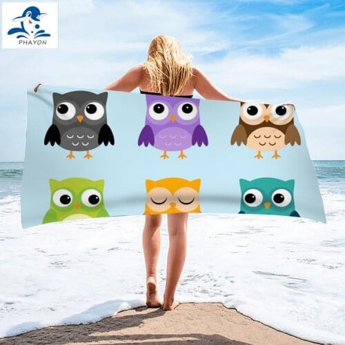 PHAYON Cartoon Owl Surf Poncho Quicky-dry Microfiber Bath Towels Beach Towel Large Sport Swimming Towels Camping Accessories