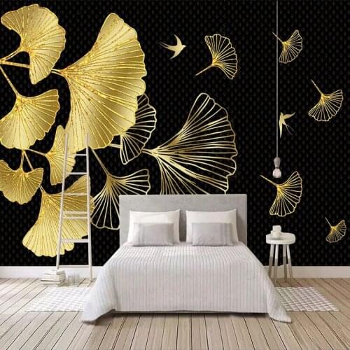 Custom Mural Wallpaper 3D Stereo Golden Ginkgo Biloba Leaves Wall Painting Living Room Sofa Bedroom Home Decor Papel De Parede