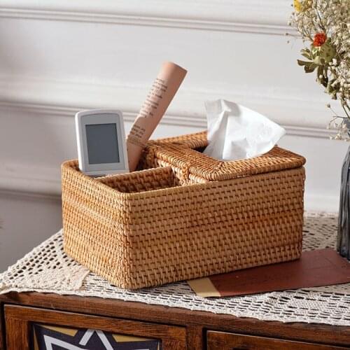 Rattan Desktop Storage Box Living Room Coffee Table Tissue Box Pumping Box Remote Control Storage Box Sundry Sorting Box