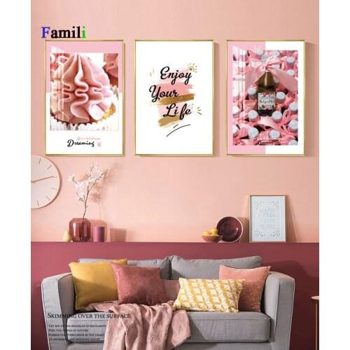 Modern Minimalist Nordic Posters Small Fresh Pink Food Cake Fruit Canvas Painting Home Decoration Kitchen Wall Art Pictures