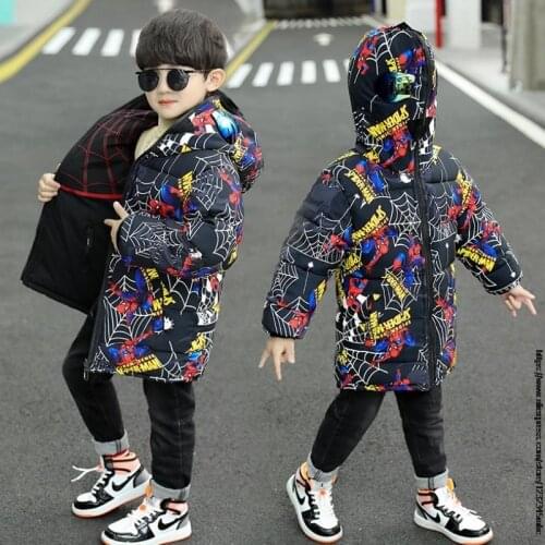 Disney SpiderMan Winter Boys Padded Coat New Children Clothing Outerwear Boy Long Jacket Fashionable Clothes Children Thick Coat