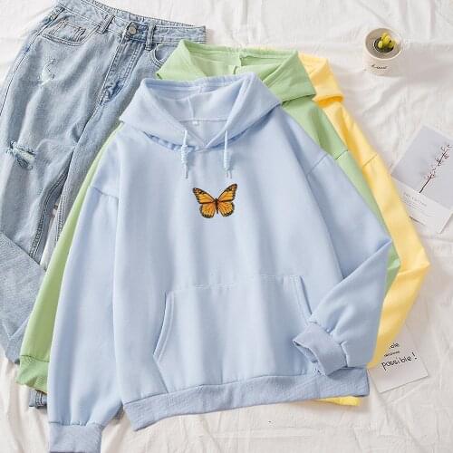 Vintage Sweatshirt Women Fashion Casual Long Sleeve Spring Winter Pullovers Hooded Butterfly Graphic Sweatshirts Hoodies Ladies