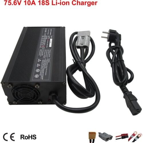 900W 75.6V 12A 10A Li-ion Charger for 64.8V 66.6V 18S Lithium Electric Bike Battery Pack Charger with fan Free Shipping