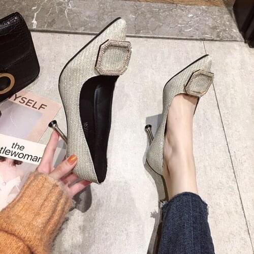 2020 Women High Heels Luxury Rhinestone Single Shoes Advanced Female Spring Wedding Office Basic Party New Woman Shoes W37-13