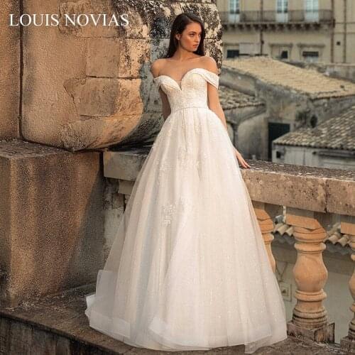 Louis Novias 2020 Sexy Sweethe A-line Wedding Dress Vestido De Noiva Beaded Elegant Backless 3D Lace Beach Vintage Wedding Dress