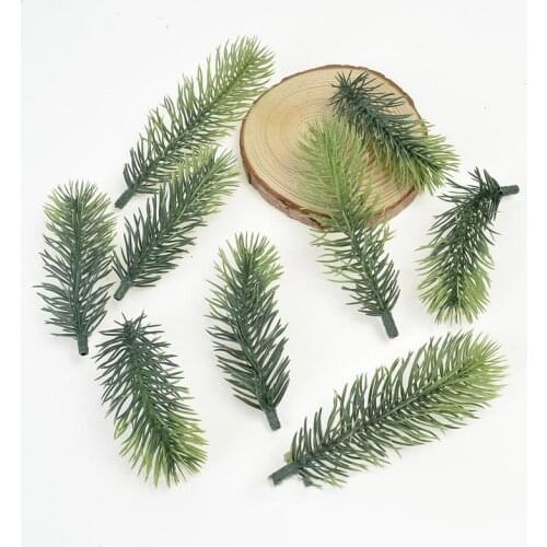 10Pcs/pack Pine Branches Bouquet Accessories Christmas tree Wedding Decorations Plastic Artificial Plants Green Children Gift