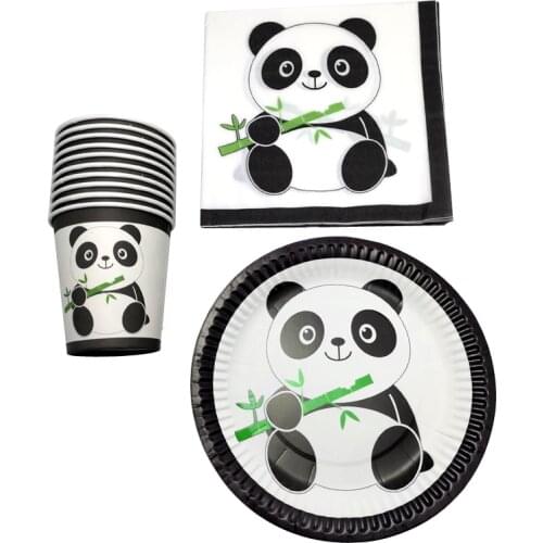60pcs/lot lovely Panda Decoration Plates Cups Baby Shower Kids Boys Favors Glass Happy Birthday Party Events Paper Napkins