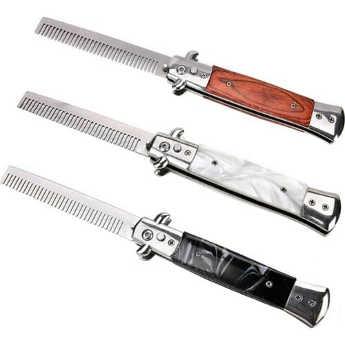 DuoClang Stainlesss Steel Switchblade Fold Spring Pocket Hair COMB Foldable Hairstyling Brush Comb Tool