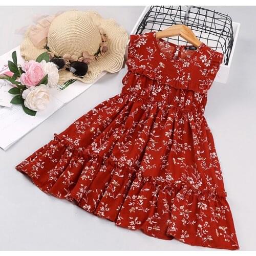 HE Hello Enjoy Girls Red Printing Dresses 2021 New Summer Teenagers Elegant Sleeveless Children Cake Girl Dress 4 6 8 12 Year