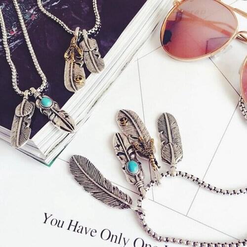 Alloy Indian Turquoise Eagle Feet Antique Feather Pendant For Necklace Bracelet Bag Keychain Leather Craft Jewelry Accessories