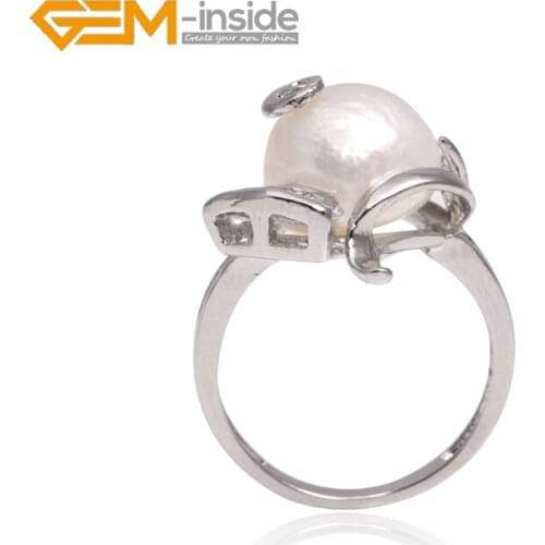 11-12mm Freshwater Pearl White Pink Black Purple Pearl Selectable Color With White Gold Plated Ring US Size 6-8 Jewelry Women