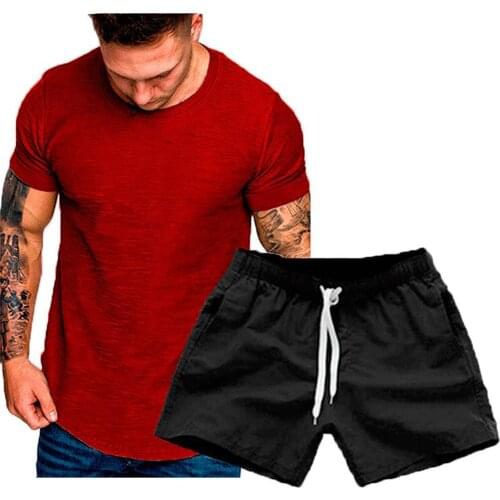 New Mens Summer Leisure Sets Cotton TShirt+ Short 2 Pieces Casual Tracksuit Male Sportswear Gym Breathable Clothing Sweat Suit