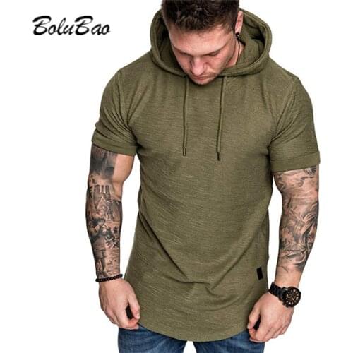 BOLUBAO Summer New Mens Short-Sleeved Casual Sports T-shirt Solid Color Fashion Hooded T-shirt