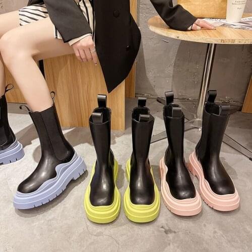 2021 New Avocado Green Vcruan Platform Ankle Boots Womens Martens Boots Big Head Chelsea Boots