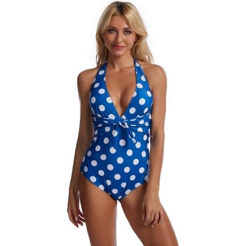 New Swimsuit Plaid Jumpsuit Women Bow Polka Dot Print Conservative Swimwear Whole Piece Bathing Suits Neck Halter bikini brillo