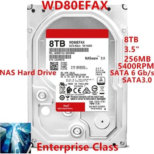 New HDD For WD Brand Red 8TB 3.5" SATA 6 Gb/s 256MB 5400RPM For Internal Hard Disk For NAS Hard Drive For WD80EFAX