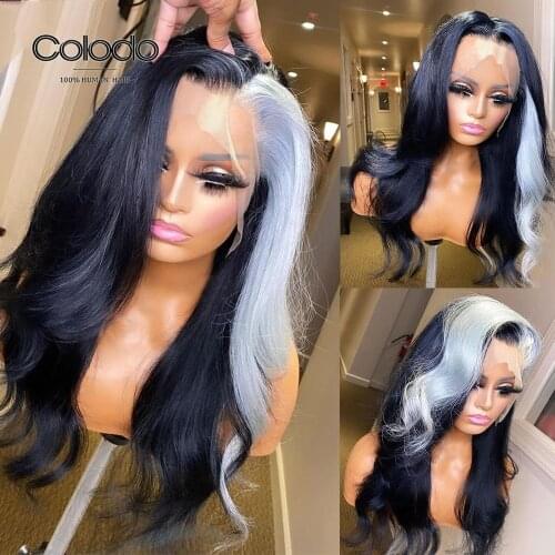 Body Wave Pre Plucked 613 Blonde Colored Ombre Highlight Grey 13x4 Lace Frontal Human Hair Wigs HD Transparent Wigs Natural Full