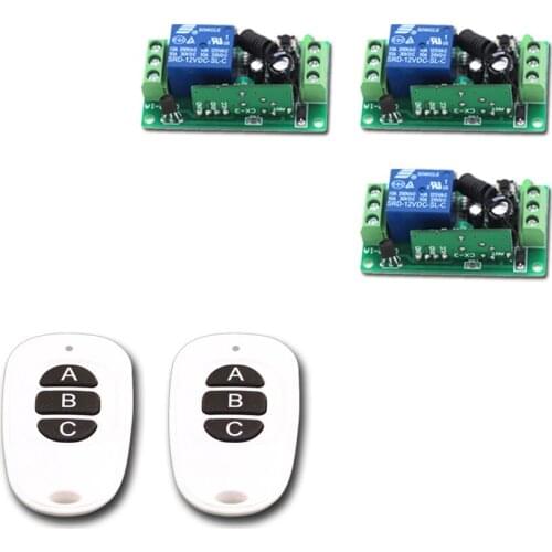 Promotion DC9V 12V 24V 1 CH 1CH RF Wireless Remote Control Switch System 2X Transmitter and 3X Receivers with 3Buttons 315/433