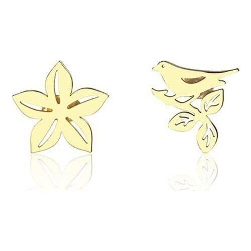 RIR Exquisite Stainless Steel Autumn Main Maple Leaf Stud Earrings Natural Inspiration Cute Bird Earrings