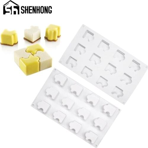 SHENHONG Silicone Molds 12 Cavity Puzzle Cake Mold Cake Decorating Tools Pastry Tray Mousse Dessert Mould Baking Accessories