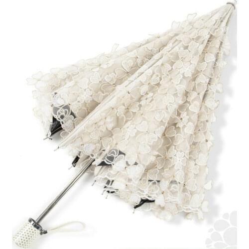 Folding Sun Umbrella Rain Women Clear UV Embroidery Fabric Lace Umbrellas Ladies Parasol Windproof Paraguas Girl Gift SY430