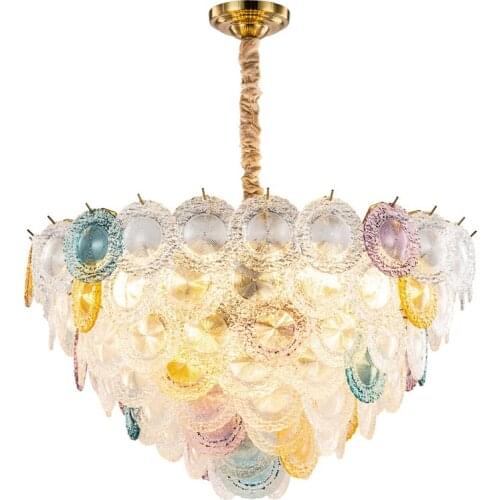 Led E14 Postmodern Iron Glass Colorized Chandelier Lighting Suspension Luminaire Lampen Lustre For Foyer