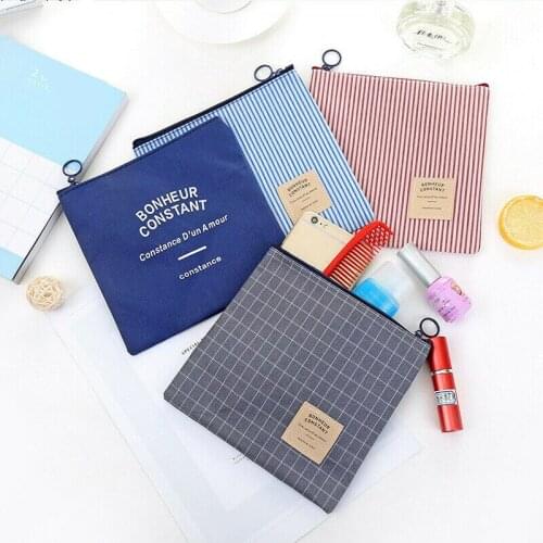 1Pc Vintage Grid Stripe Cosmetic Bag ravel Makeup Case Toiletry Makeup Organizer Bags Case Pouch Pencil Case Brush Storage Bags