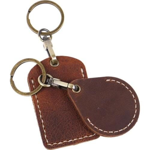Keychain Rectangular Round Water Drop Community Cards Protective Case Vintage Leather Access Card Holder Key Fob Fashion Keyring