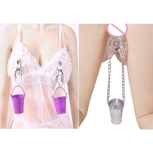Metal Nipple Clamp Labia Clip With Weight Bucket BDSM Bondage Breast Flirting Clitoral Stimulator Sex Slave Torture Game Sex Toy
