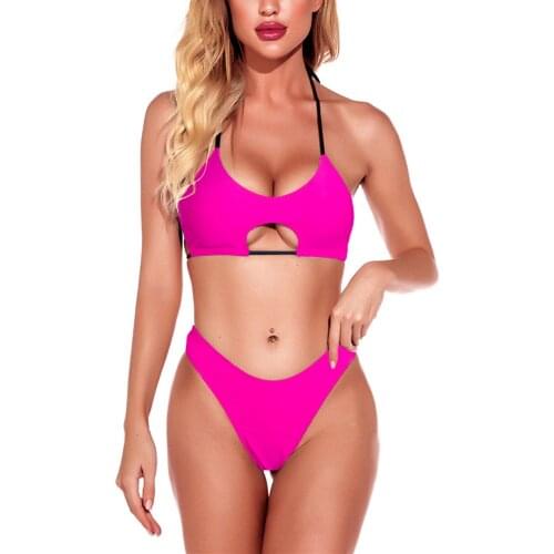 2Pcs Women Summer Swimwear Snake Print/Solid Color Lacing Padded Bra+High Waist Panty Bikini Set for Girls